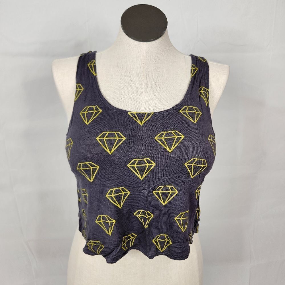 3/$25 Charlotte Russe Gray Yellow Diamond Crop Tank Top Sz S